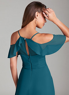 Azazie Dakota Robes de demoiselle d'honneur Robe Trapèze en Maille Épaule décolletée Bleu Encre image2