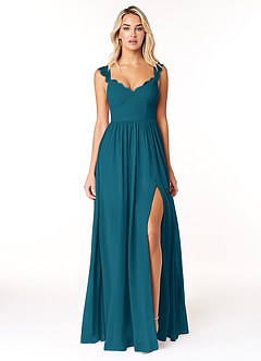 Azazie Cleobella Bridesmaid Dresses Ink Blue A-Line Sweetheart Lace Chiffon Dress image1