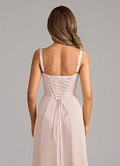 Azazie Amaris Robes de demoiselle d'honneur Robe Trapèze en Satin extensible Corset Rose Pâle image6