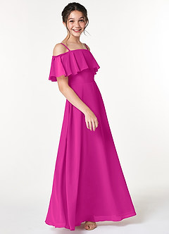 Azazie Maggie Junior Robe Trapèze en Mousseline de soie Épaule décolletée Fuchsia image4