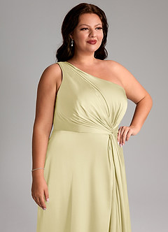 Azazie Brooke Bridesmaid Dresses Lemon Sorbet A-Line One Shoulder Stretch Satin Dress image13