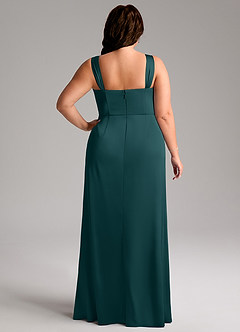 Azazie Denice Robes de demoiselle d'honneur Robe Fourreau en Satin extensible Plissée Vert Pin image11