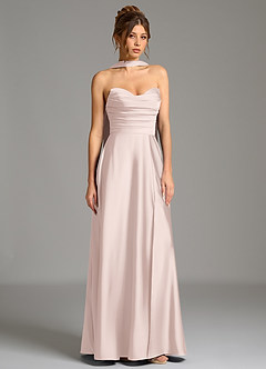 Azazie Ayla Bridesmaid Dresses Blushing Pink A-Line Corset Stretch Satin Dress image4