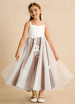 Azazie Coraline Flower Girl Dresses Ivory Bronzer A-Line Lace Dress image3