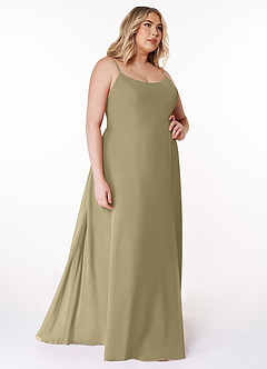 Azazie Moira Robes de demoiselle d'honneur Robe Trapèze en Mousseline de soie Décolleté Vert Mousse image11