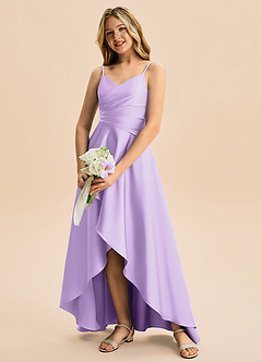 Azazie Eirlys Junior A-Linie Plissee Stretch-Satin Kleid Flieder image4