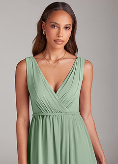 Azazie Tanicia Brautjungfernkleider A-Linie Plissee Chiffon Kleid Matcha image5