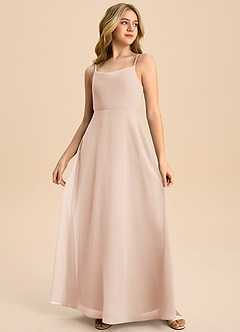 Azazie Shale Junior English Rose A-Line Bow Chiffon Dress image4