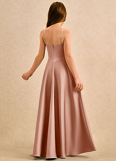 Azazie Coconut Girls Formal Final Sale Rose Gold A-Line Pleated Stretch Satin Dress image2