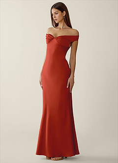 Gwendonme Rust Satin Crystal Linen Prom Dress image3
