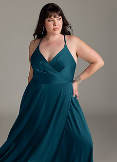 Azazie Davis Bridesmaid Dresses Ink Blue A-Line Pleated Stretch Satin Dress image11