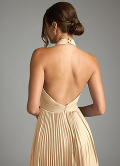 Azazie Zienna 신부 들러리 드레스 A라인 주름진 스트레치 새틴 바닥 길이 드레스 image7