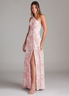 Azazie Brooke Bridesmaid Dresses Abstract Watercolor Floral A-Line One Shoulder Chiffon Dress image1