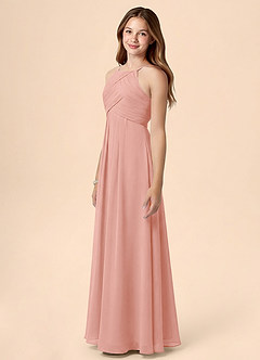 Azazie Ginny Junior Linia A Pofałdowany Szyfon Długość podłogi Młodsza druhna Sukienka image3