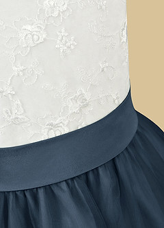 Azazie Vetty vestidos de niña de las flores Vestido de Marfil Azul Petróleo de Tul de Corte En A con Encaje image11