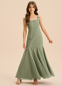 Azazie Evey Junior Abito Sirena in Chiffon Plissettato Pistacchio image3