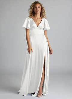Azazie Kimber Bridesmaid Dresses White A-Line Ruched Stretch Satin Dress image9