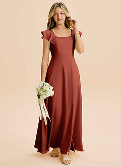 Azazie Bondi Junior Terracotta A-Line Side Slit Stretch Satin Dress image4
