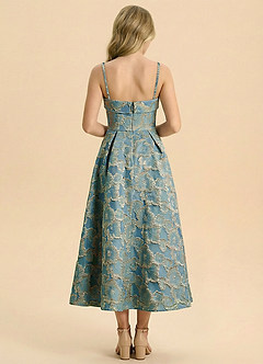 Azazie Florentine Junior Formal Vestido de Pizarra Descolorida Floral de Tafetán Jacquard de Corte en A con Plisado image2