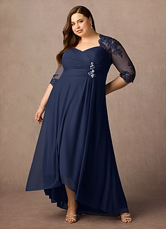 Azazie Anne Mother of the Bride Dresses Dark Navy Sheath Sweetheart Sequins Lace Dress image15