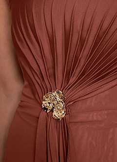 Azazie Dinanta Abiti per la Madre della Sposa Abito Colonna in Chiffon Plissettato Auburn image8
