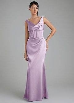 Azazie Spencer Bridesmaid Dresses Frosted Lilac Mermaid Pleated Stretch Satin Dress image1