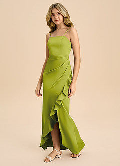 Azazie Buzzy Junior Lemongrass Sheath Pleated Stretch Satin Dress image7