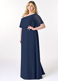 Azazie Lizzy Bridesmaid Dresses Dark Navy A-Line One Shoulder Chiffon Dress image10
