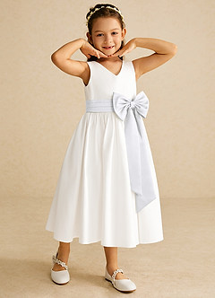 Azazie Darling Flower Girl Dresses Ivory White A-Line Bow Cotton Dress image1