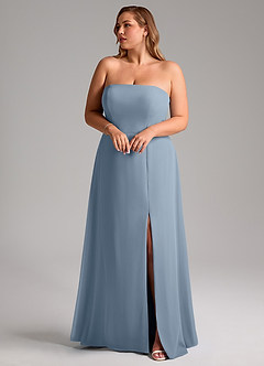 Azazie Wren Vestidos de damas de honor Vestido de Azul Polvoriento de Gasa de Corte en A Convertible con Corte Lateral image10