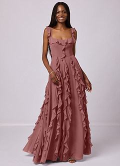 Barbie ♥ Azazie Robes de demoiselle d'honneur Robe Trapèze en Mousseline de soie avec poches Rose Du Désert image4