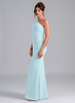 Azazie Rinna Bridesmaid Dresses Cloud Blue Mermaid One Shoulder Chiffon Dress image4