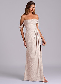 Azazie Johana 신부 들러리 드레스 인어 오프 더 숄더 플로럴 번아웃 바닥 길이 드레스 image5