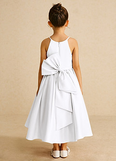 Azazie Sunray Flower Girl Dresses White A-Line Spaghetti Strap Matte Satin Dress image4