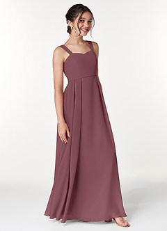 Azazie Simoan Junior Abito A-Line in Chiffon Scollo a Cuore Sangria image3