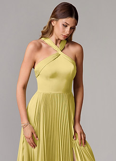 Azazie Afra Abiti da Damigella Abito A-Line in Raso Elasticizzato Plissettato Canarino image5
