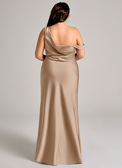 Azazie Madelyn Bridesmaid Dresses Taupe Mermaid One Shoulder Stretch Satin Convertible Dress image7