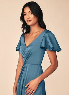 Azazie Soren Bridesmaid Dresses Bermuda A-Line Pleated Stretch Satin Dress image7