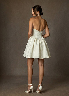 Azazie Demetrius At-home Try On Dresses Antique White A-Line Strapless Floral Jacquard Dress image2