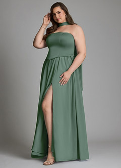 Azazie Cadence At-home Try On Dresses Eucalyptus A-Line Corset Stretch Satin Convertible Dress image10