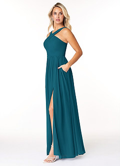 Azazie Elvira Bridesmaid Dresses Ink Blue A-Line Pleated Chiffon Dress image3
