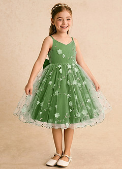 Azazie Junebug Blumenmädchenkleider Ballkleid Spaghetti Riemen Tüll Kleid Basilikum image5