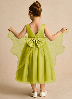 Azazie Pear vestidos de niña de las flores Vestido de Hierba De Limón de Tul de Corte Princesa con Lazo image3