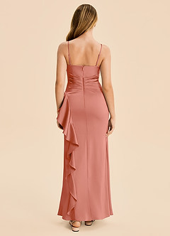 Azazie Lyla Junior Salmon Pink Mermaid Pleated Stretch Satin Dress image2