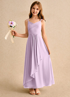 Azazie Zaida Girls Formal Flower Girl Dresses Frosted Lilac A-Line Pleated Chiffon Dress image1
