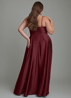 Azazie Elle Bridesmaid Dresses Cabernet A-Line Pleated Stretch Satin Dress image9