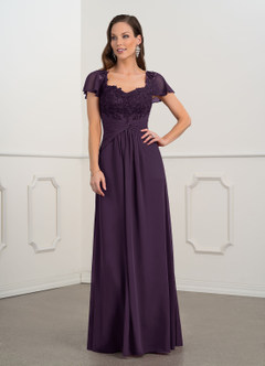 Azazie Gwenyth Mother of the Bride Dresses Plum A-Line Lace Chiffon Dress image2