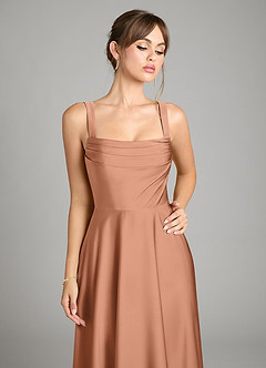 Azazie Shaude Bridesmaid Dresses Bronzer A-Line Pleated Stretch Satin Dress image3