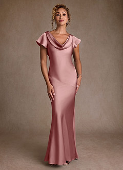 Azazie Shelby Mother of the Bride Dresses Dusty Rose Mermaid Pleated Stretch Satin Dress image4