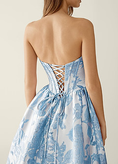 Allegra Blå Blommig Jacquard Omlott A-linjeformad Balklänning image5